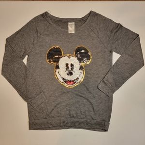 Disney Mickey Mouse sequined gray longsleeve top, size Small